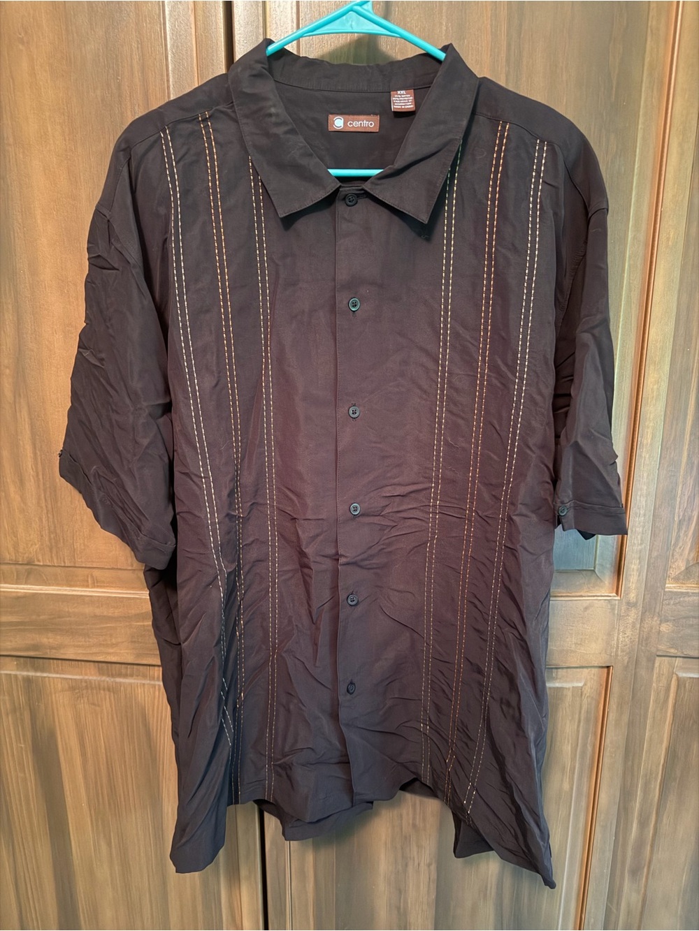 entro Black Short-Sleeve Button-Up Shirt with Contrast Stitching